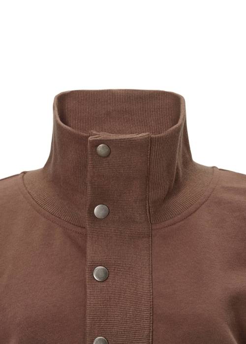 half button cropped stand collar sweat tops