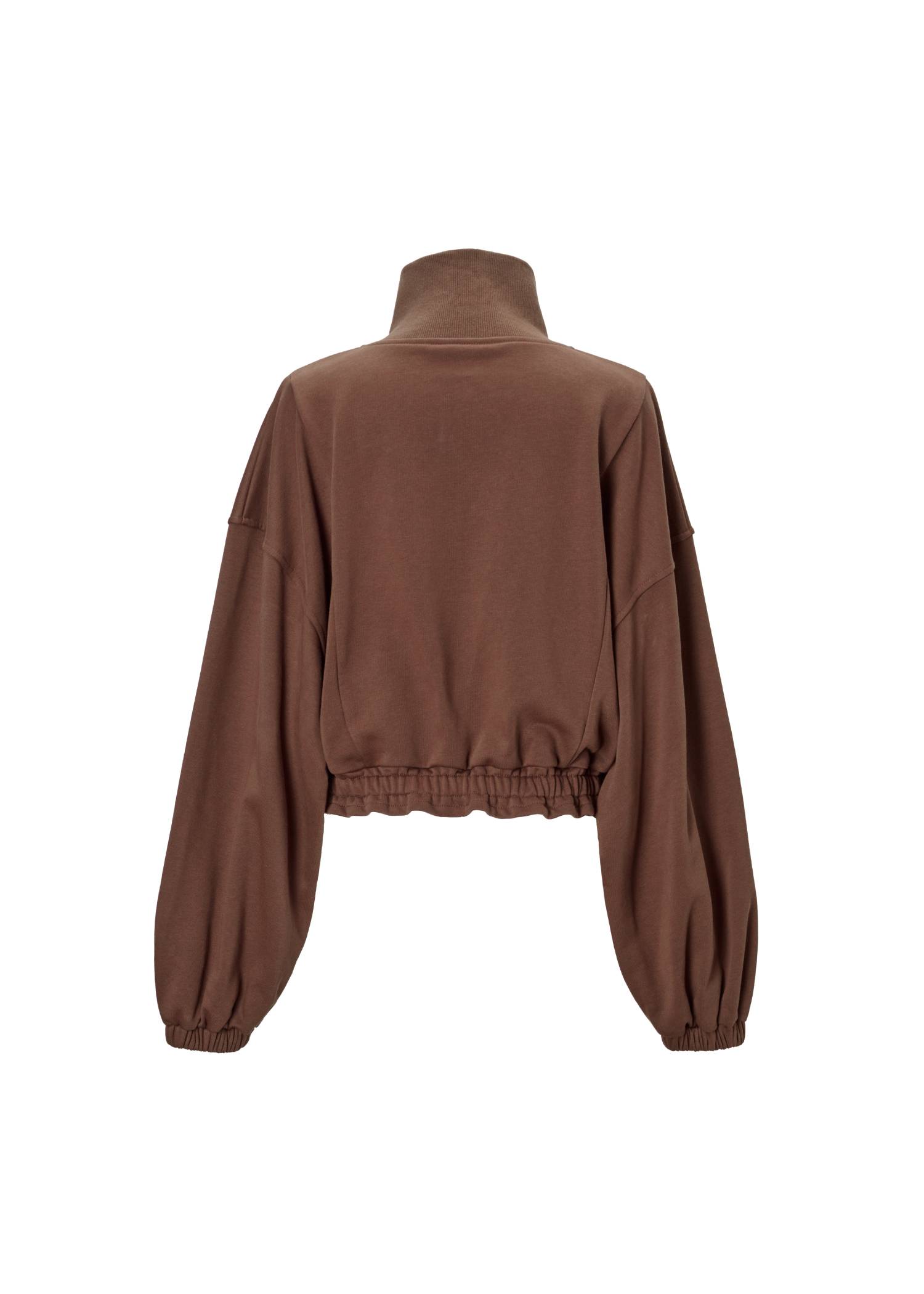 half button cropped stand collar sweat tops