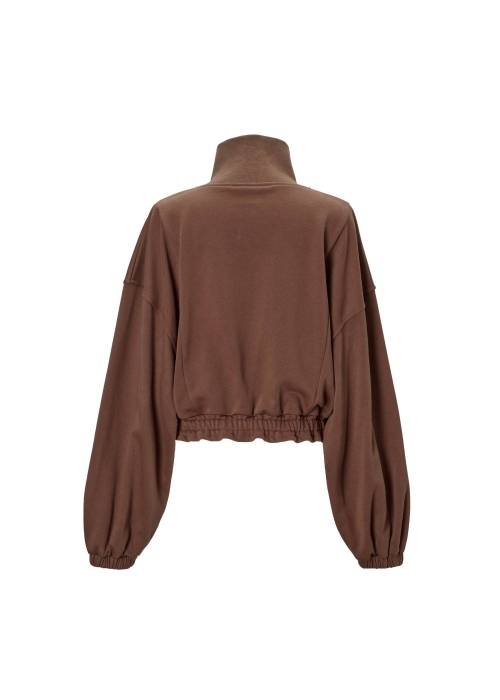 half button cropped stand collar sweat tops