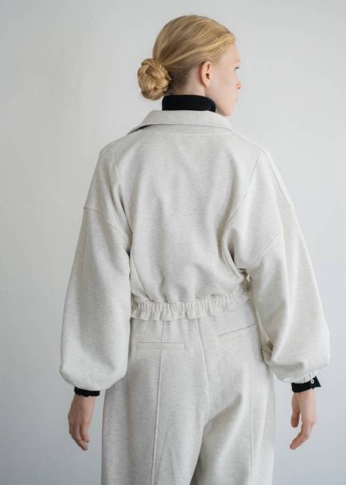 half button cropped stand collar sweat tops
