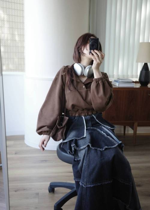 half button cropped stand collar sweat tops