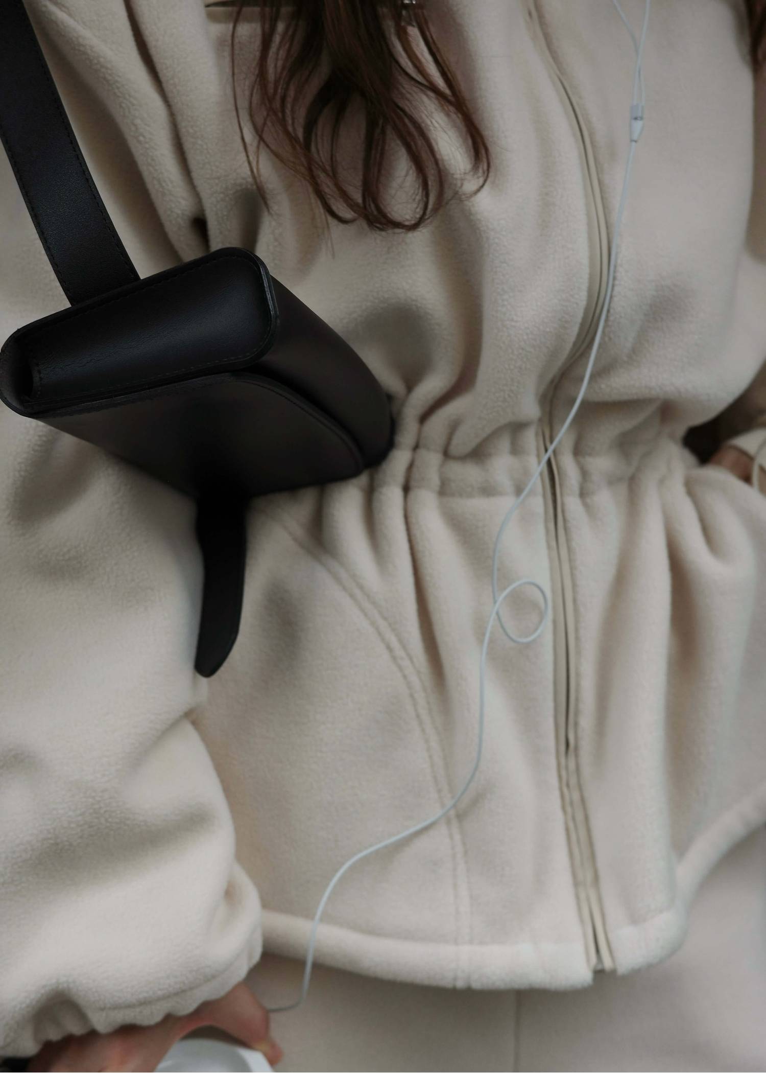 drawstring piping fleece tops