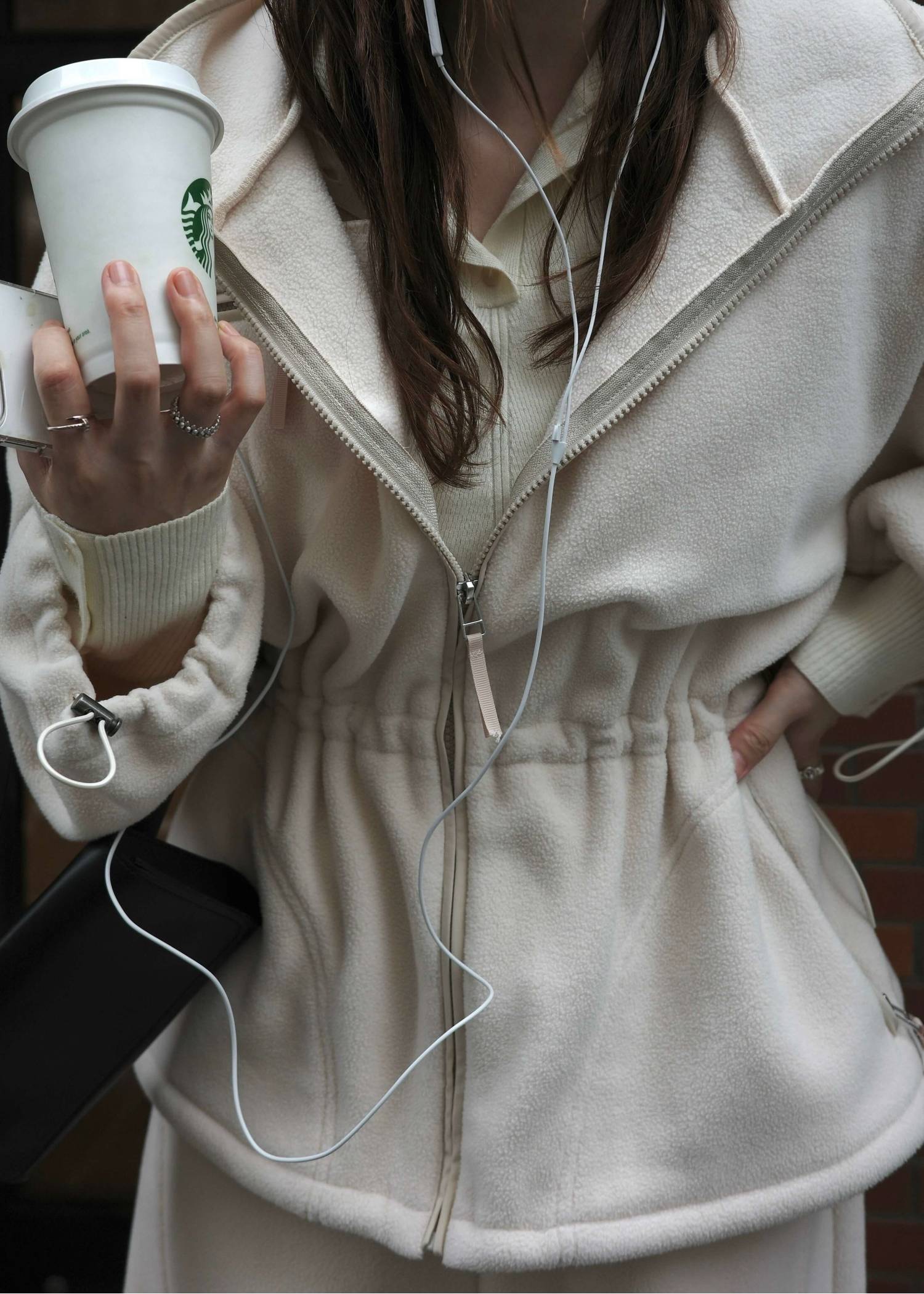 drawstring piping fleece tops