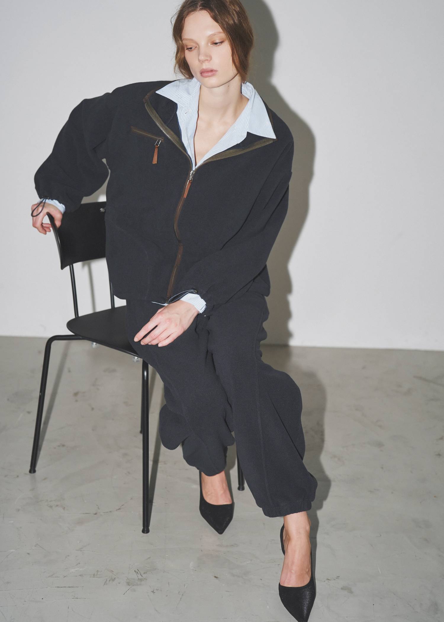 drawstring piping fleece tops