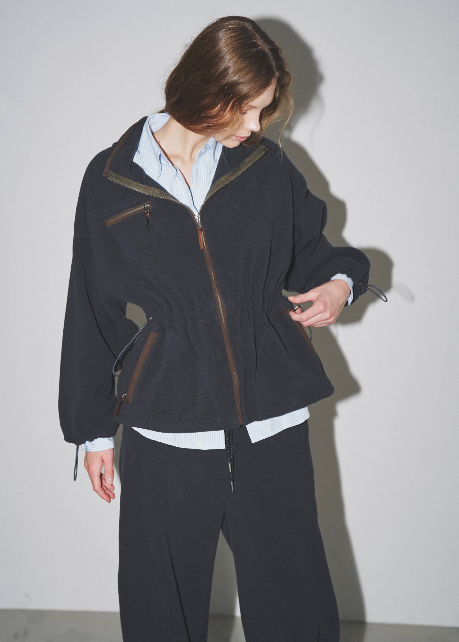 drawstring piping fleece tops