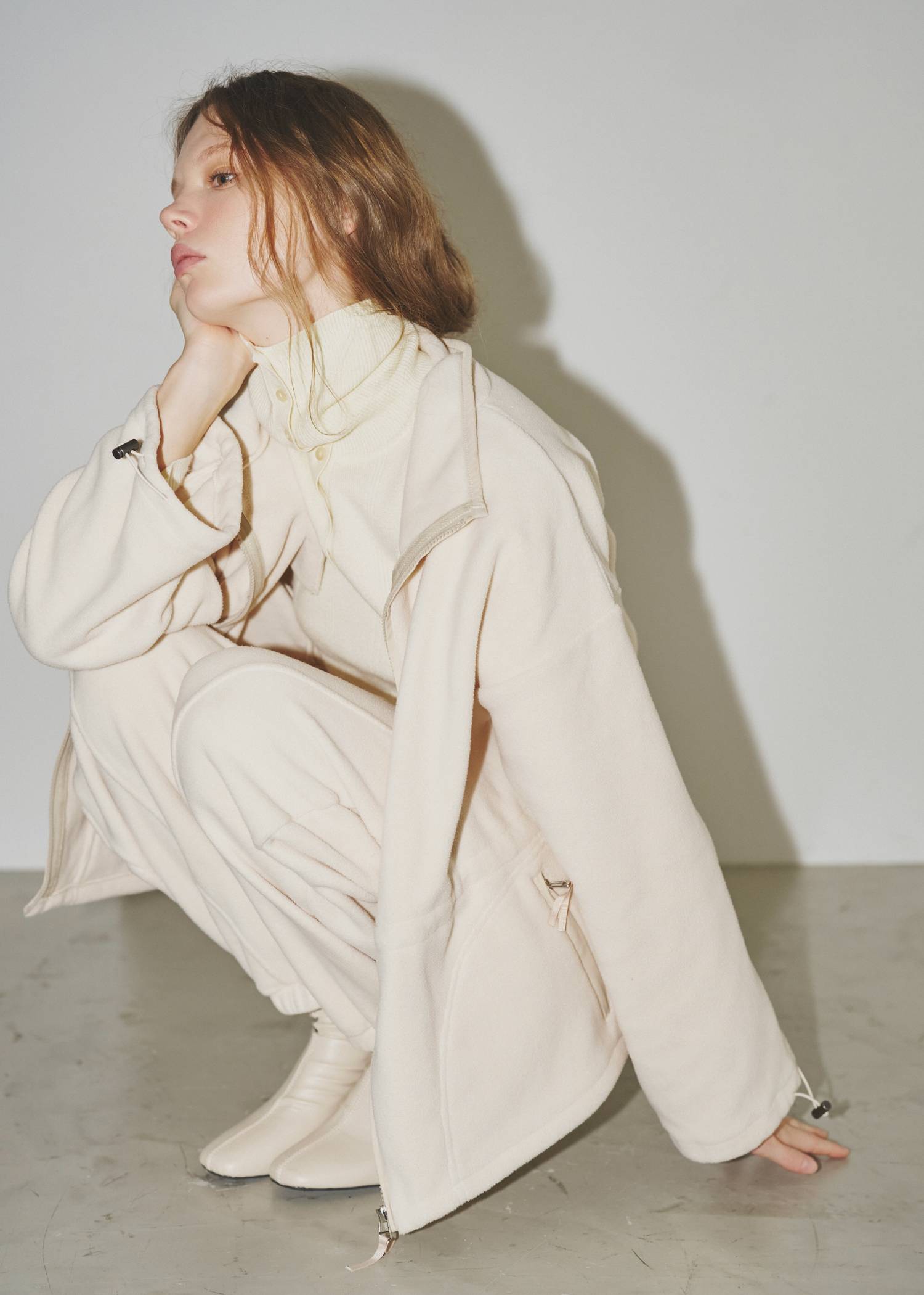 drawstring piping fleece tops
