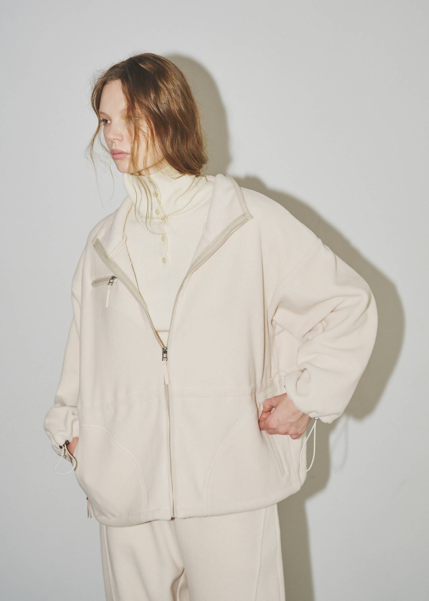 drawstring piping fleece tops