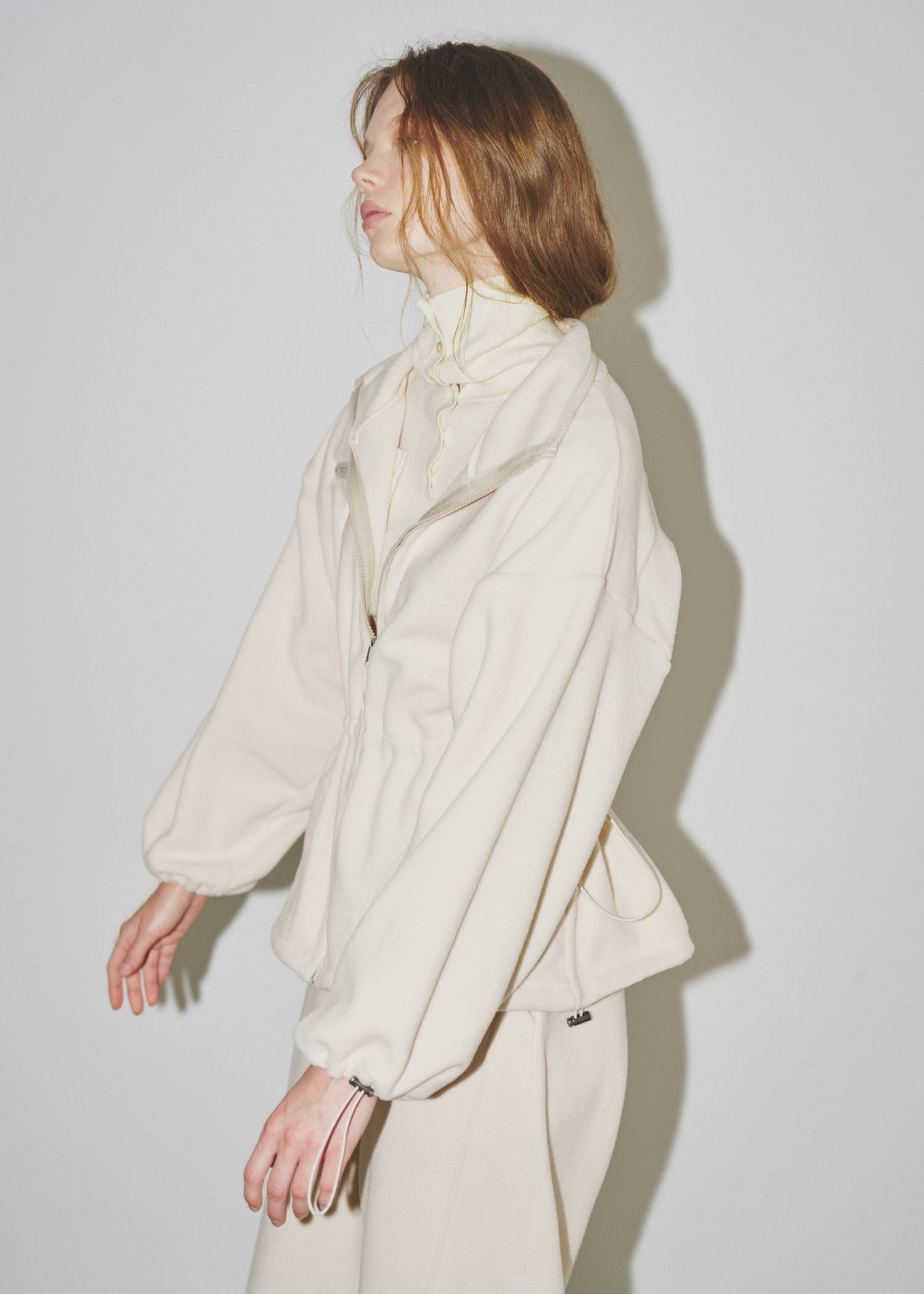 drawstring piping fleece tops
