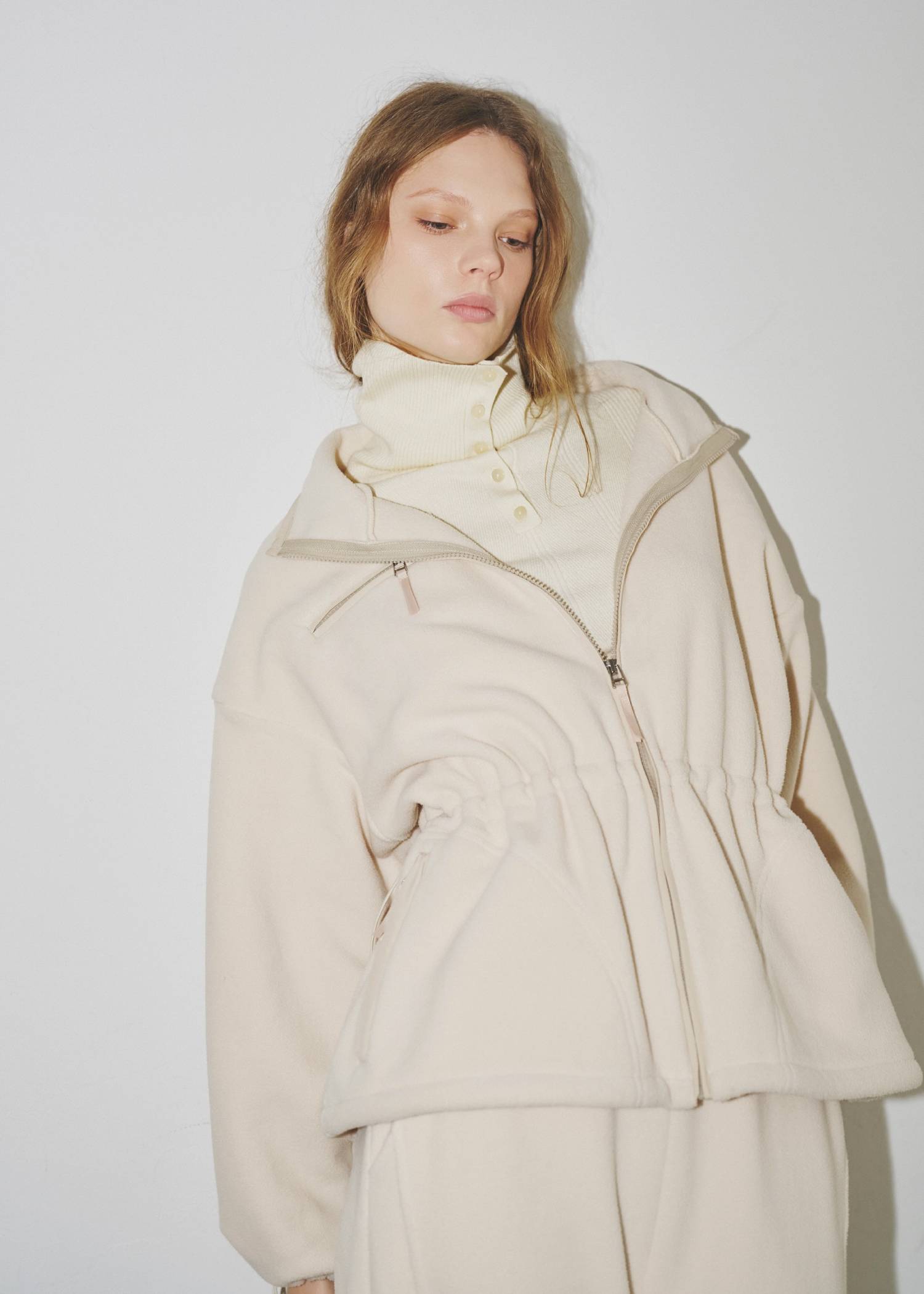 drawstring piping fleece tops