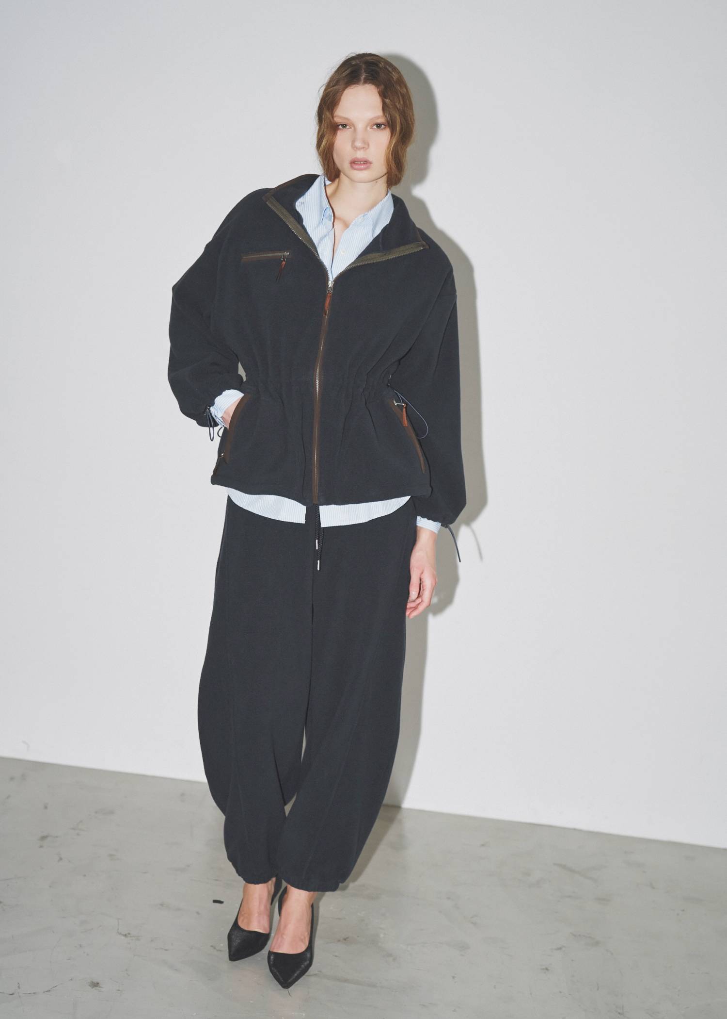 drawstring piping fleece tops