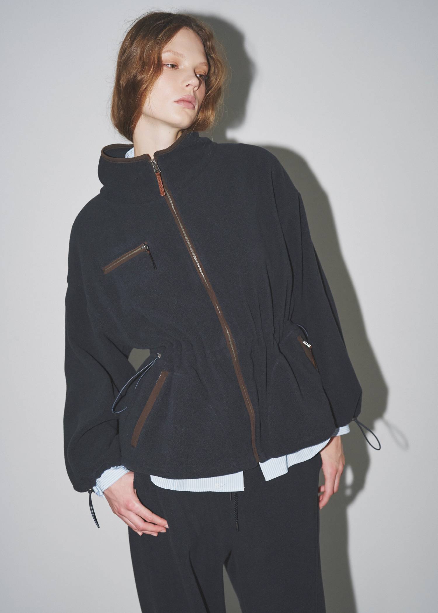 drawstring piping fleece tops
