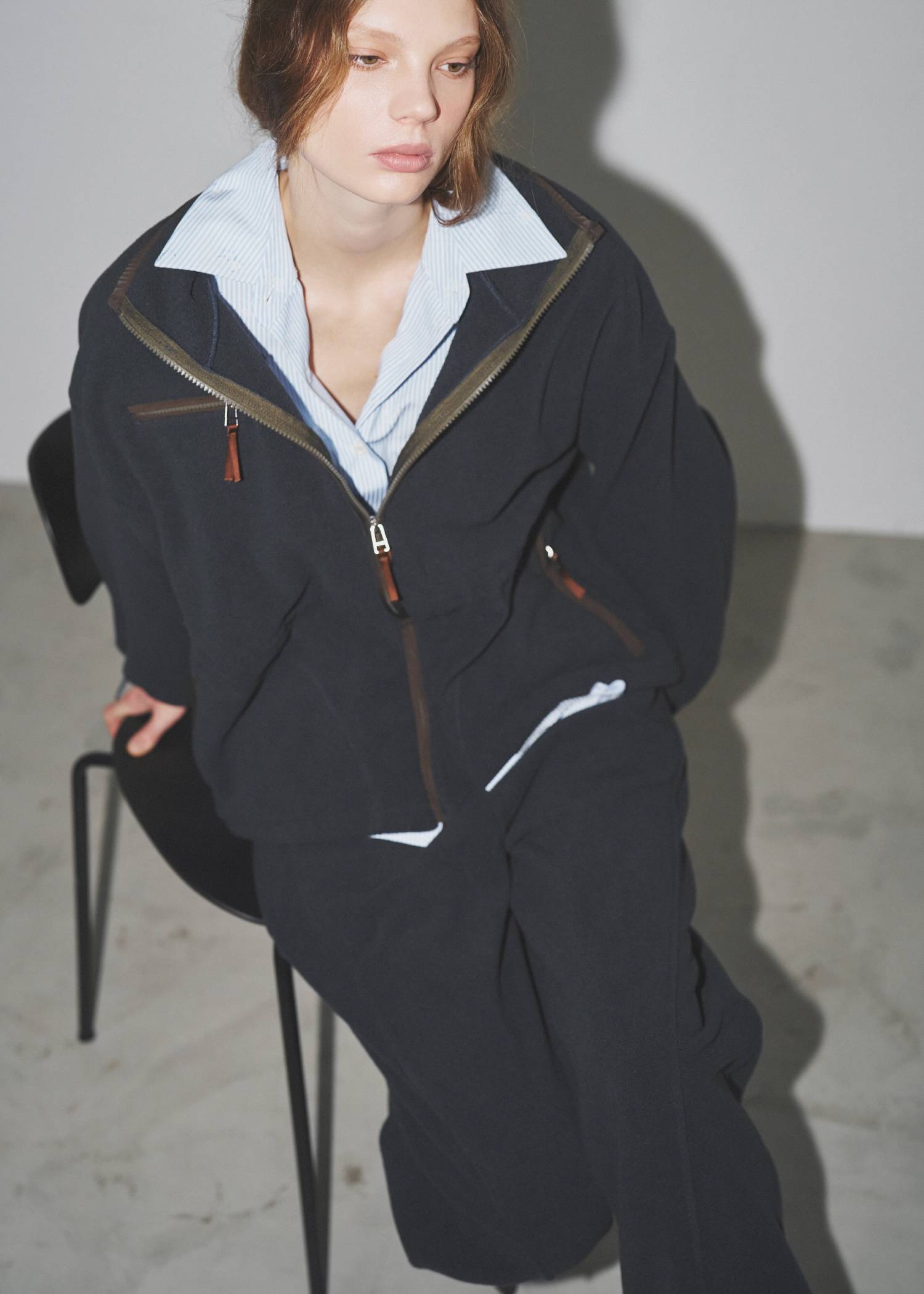 drawstring piping fleece tops