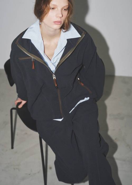 drawstring piping fleece tops
