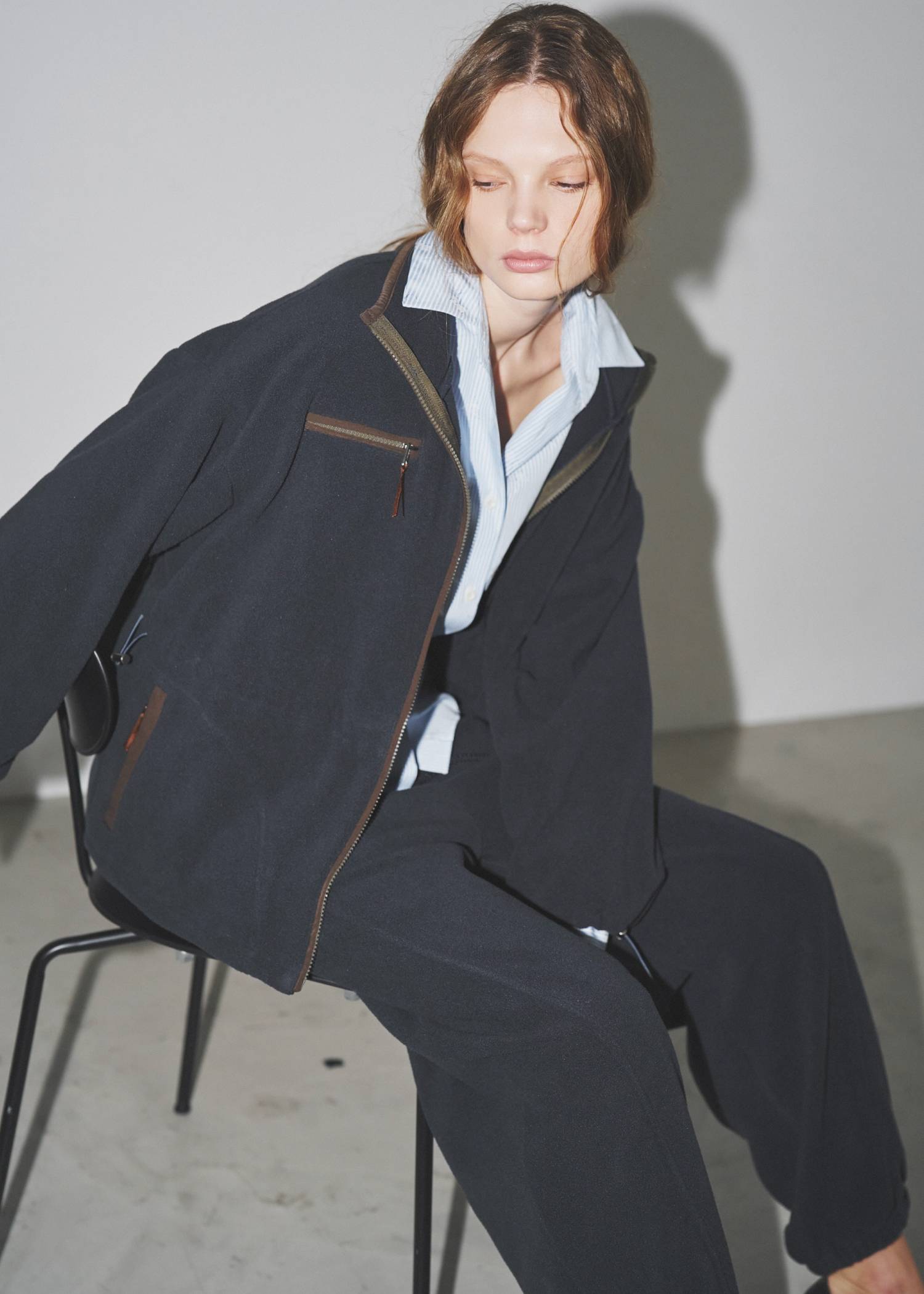 drawstring piping fleece tops