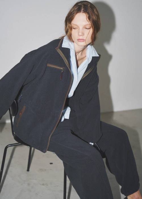 drawstring piping fleece tops