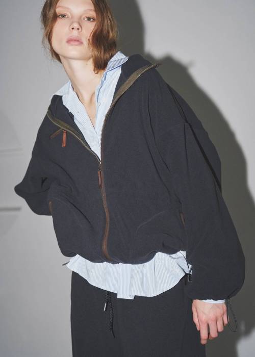 drawstring piping fleece tops