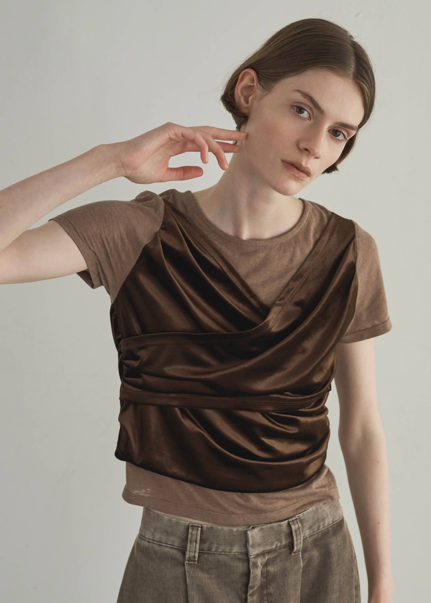 cache coeur mix slub velour tops