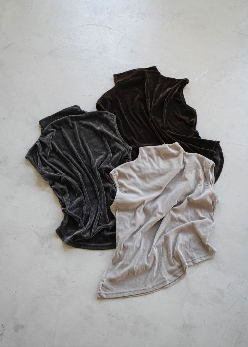 stretch sheer velour bottle neck no sleeve tops