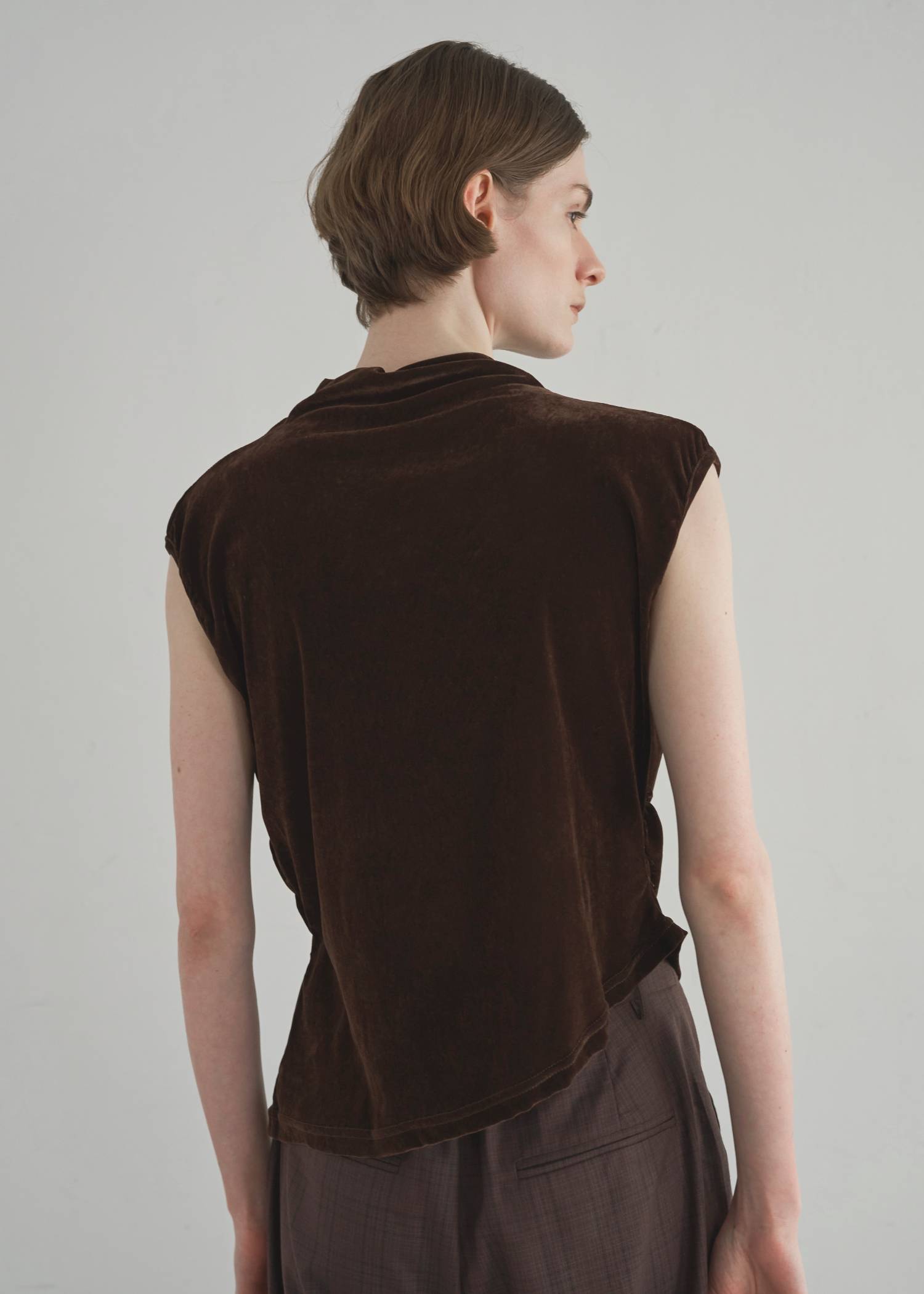 stretch sheer velour bottle neck no sleeve tops