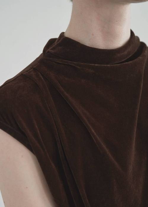 stretch sheer velour bottle neck no sleeve tops