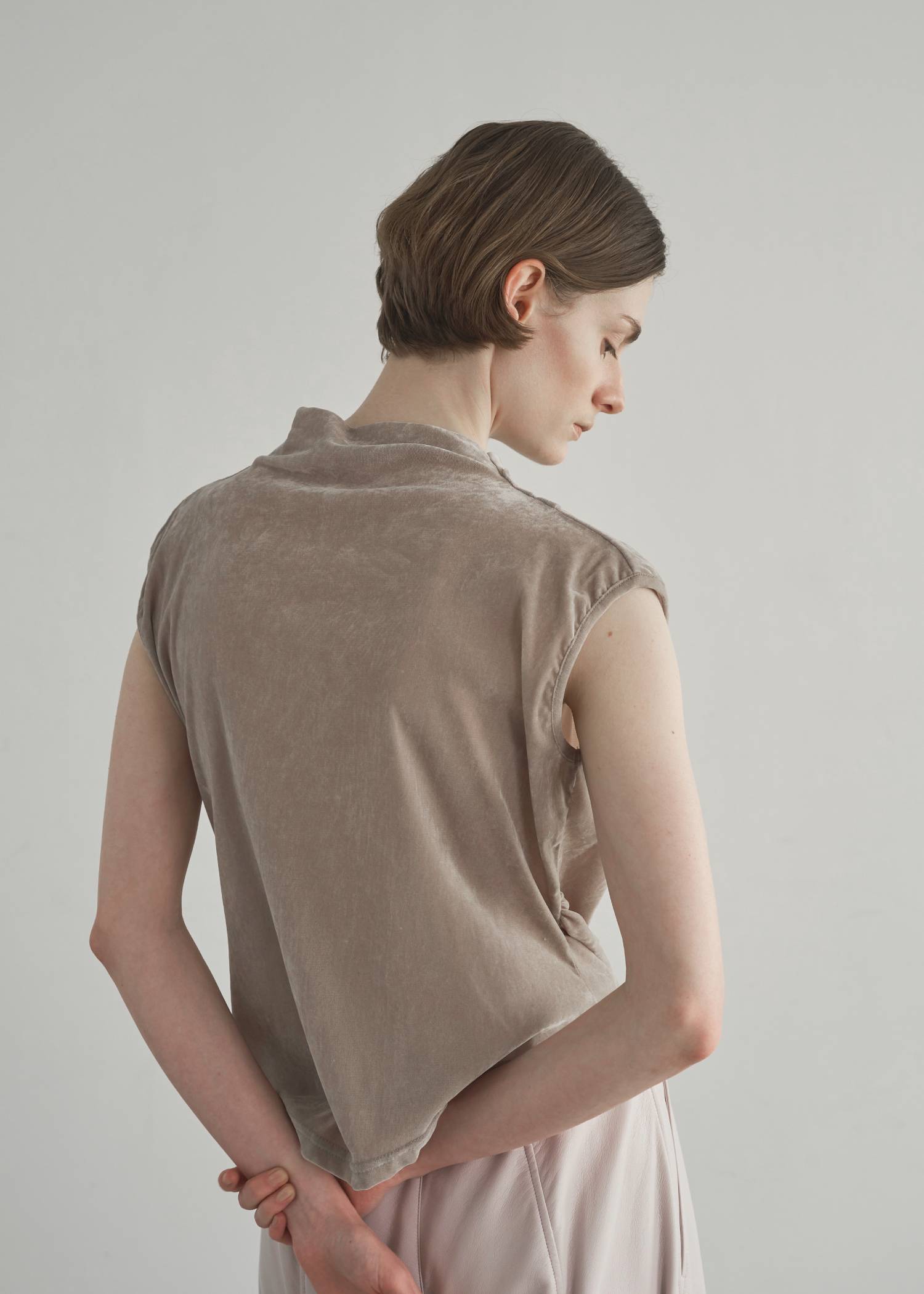 stretch sheer velour bottle neck no sleeve tops