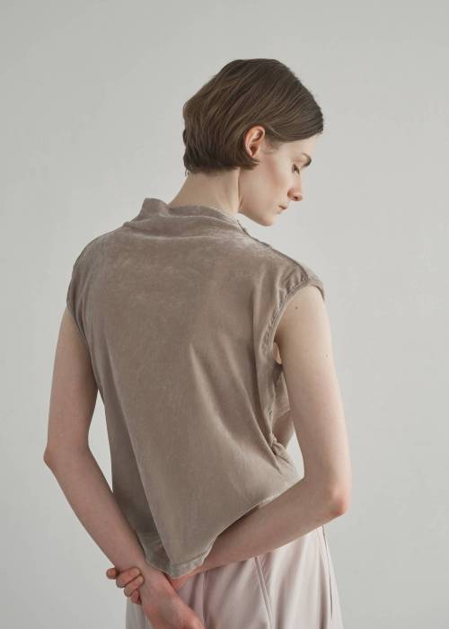 stretch sheer velour bottle neck no sleeve tops