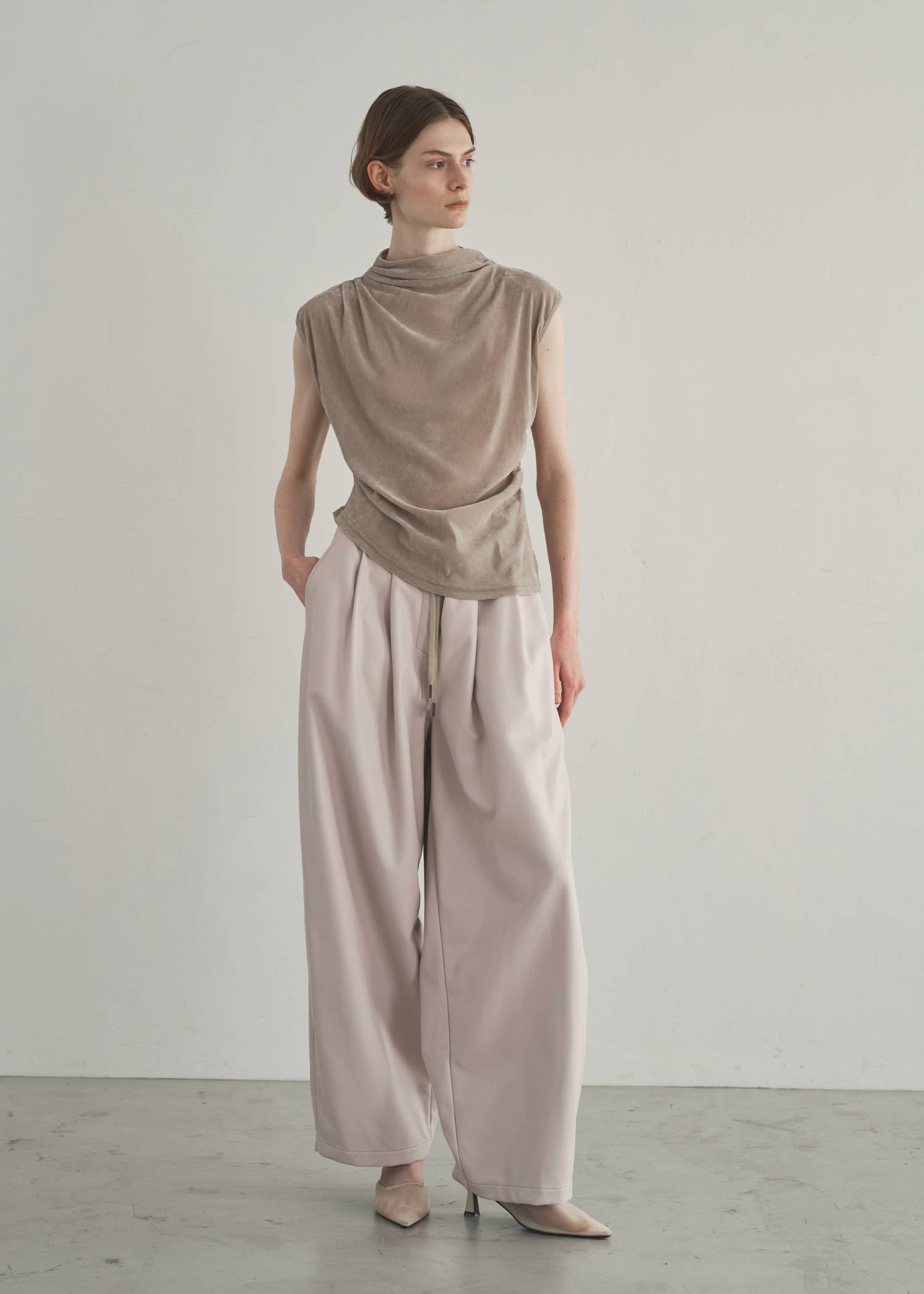 stretch sheer velour bottle neck no sleeve tops