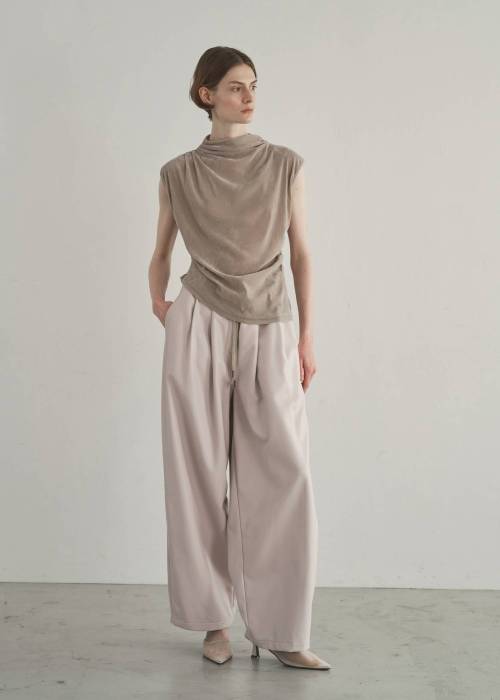 stretch sheer velour bottle neck no sleeve tops