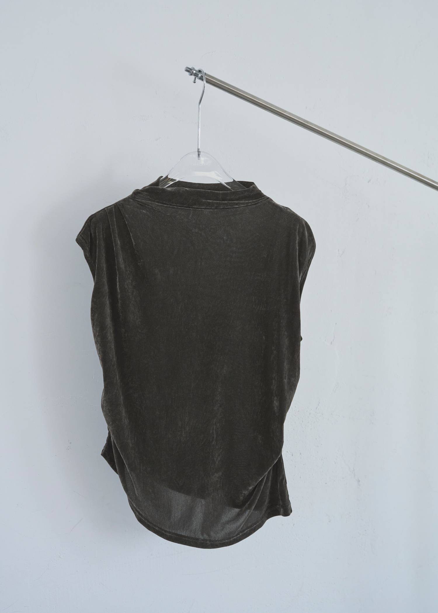 stretch sheer velour bottle neck no sleeve tops