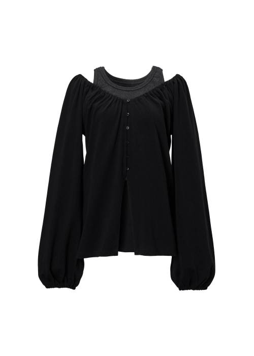rib tank layered off shoulder tops
