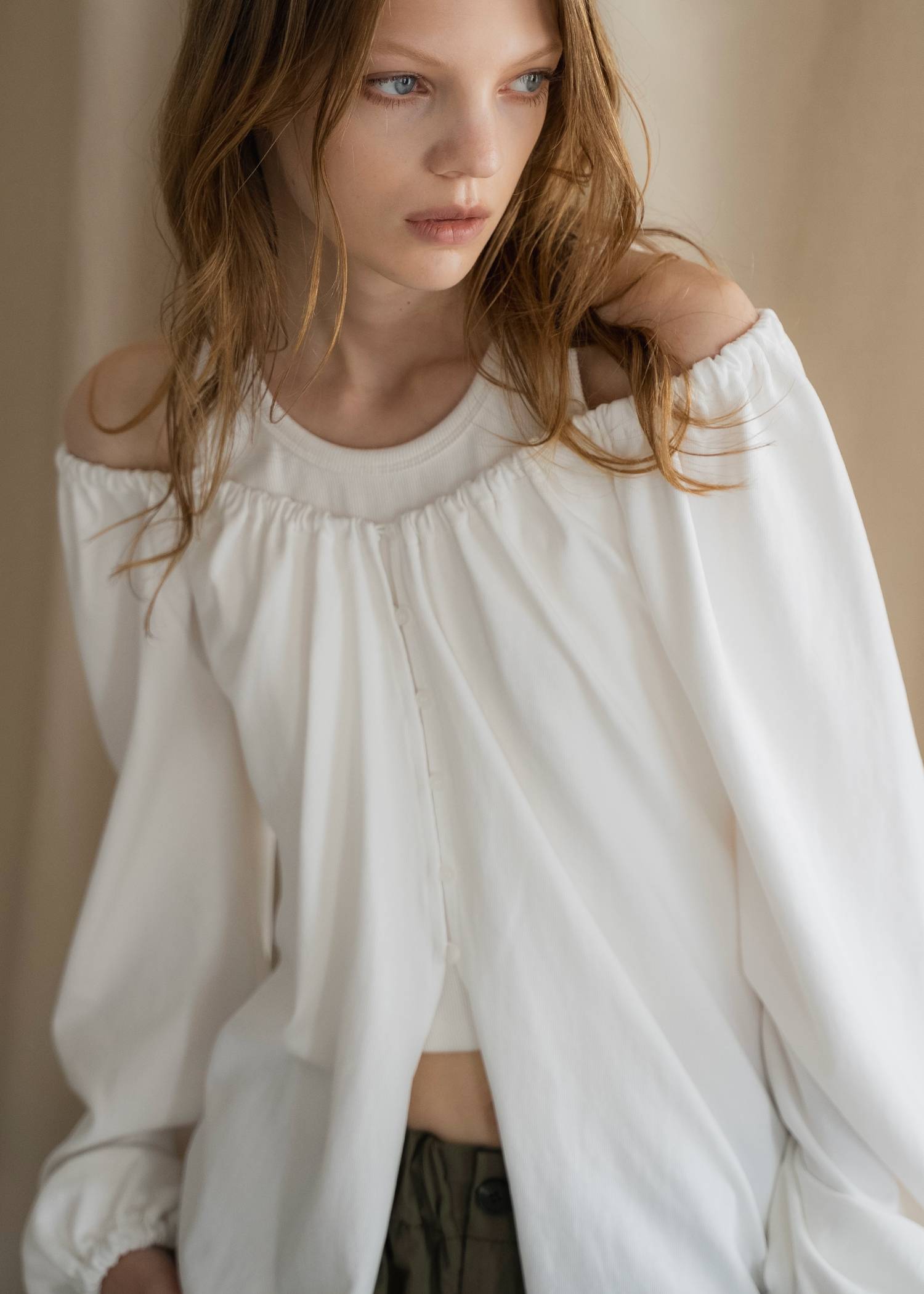 rib tank layered off shoulder tops