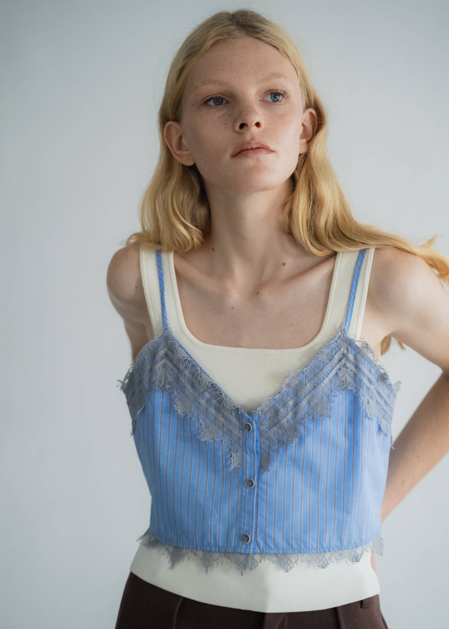 hem lace stripe bustier set SH