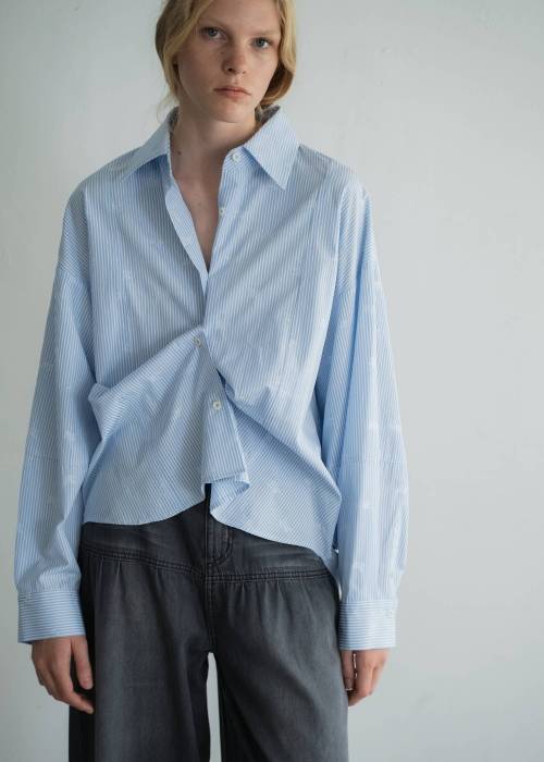hem tab back volume cocoon stripe shirt