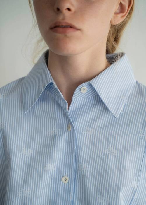 hem tab back volume cocoon stripe shirt