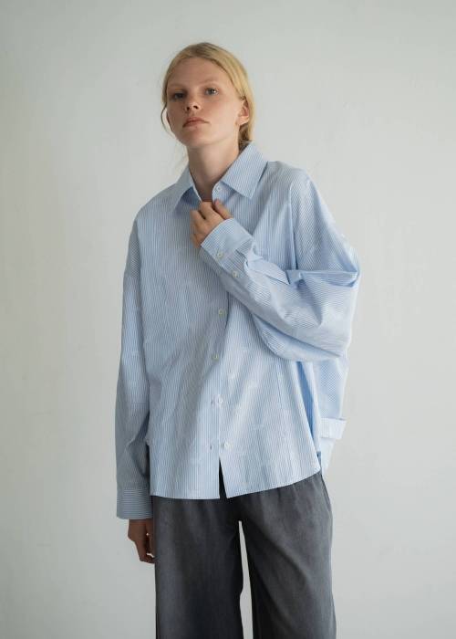 hem tab back volume cocoon stripe shirt