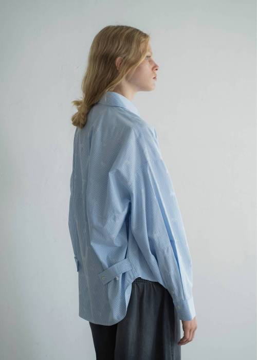hem tab back volume cocoon stripe shirt
