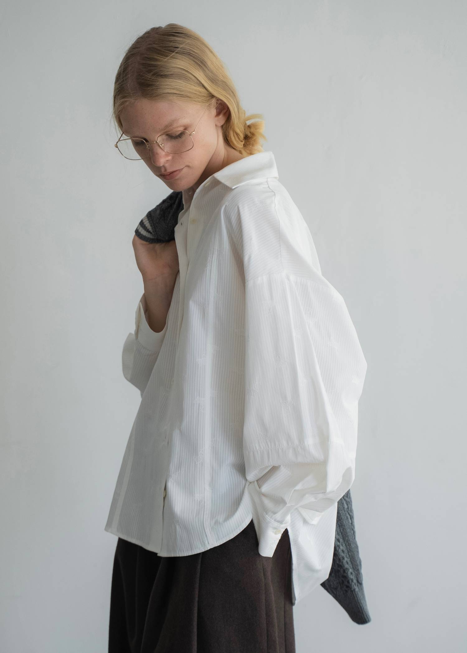 hem tab back volume cocoon stripe shirt
