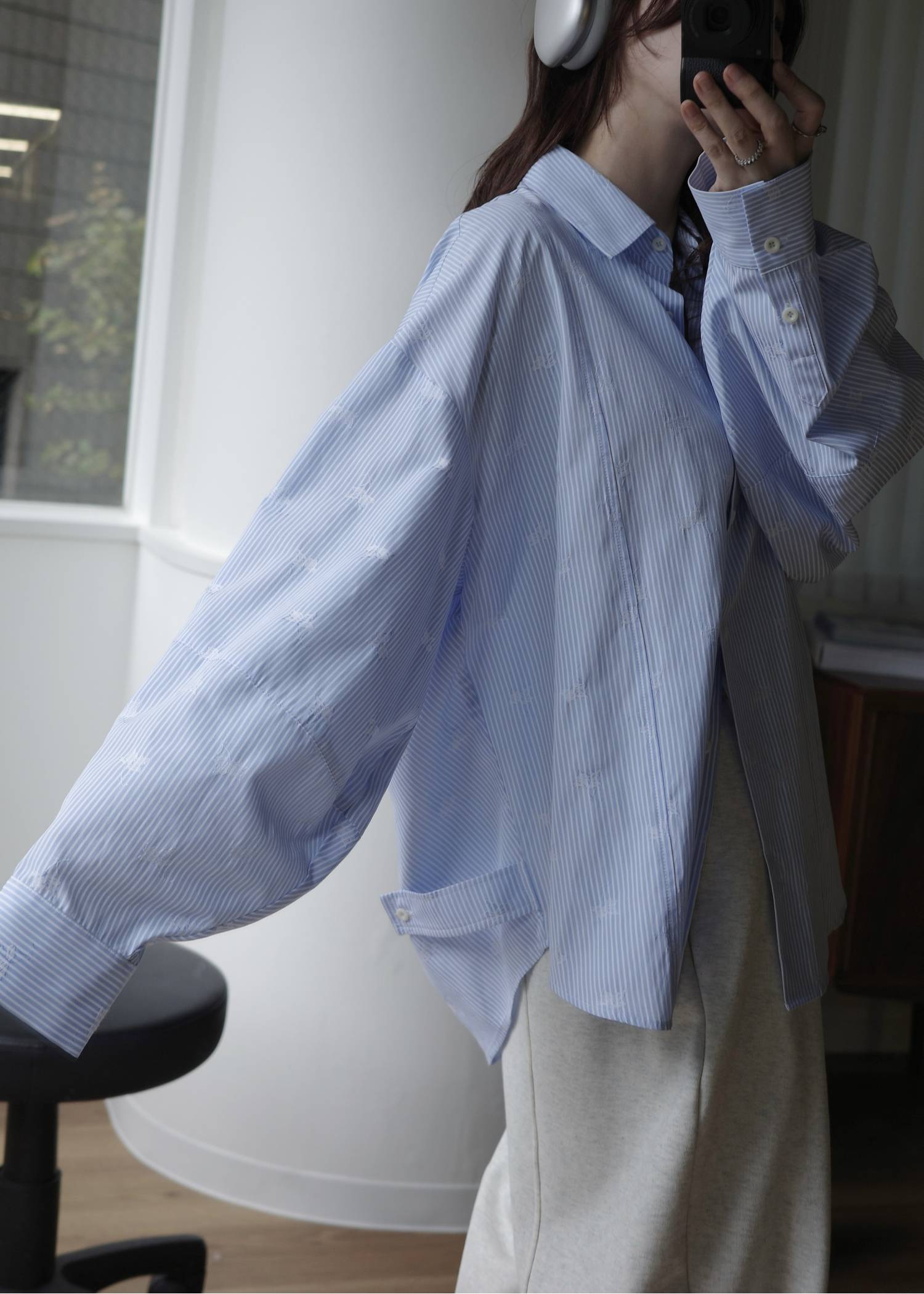 hem tab back volume cocoon stripe shirt