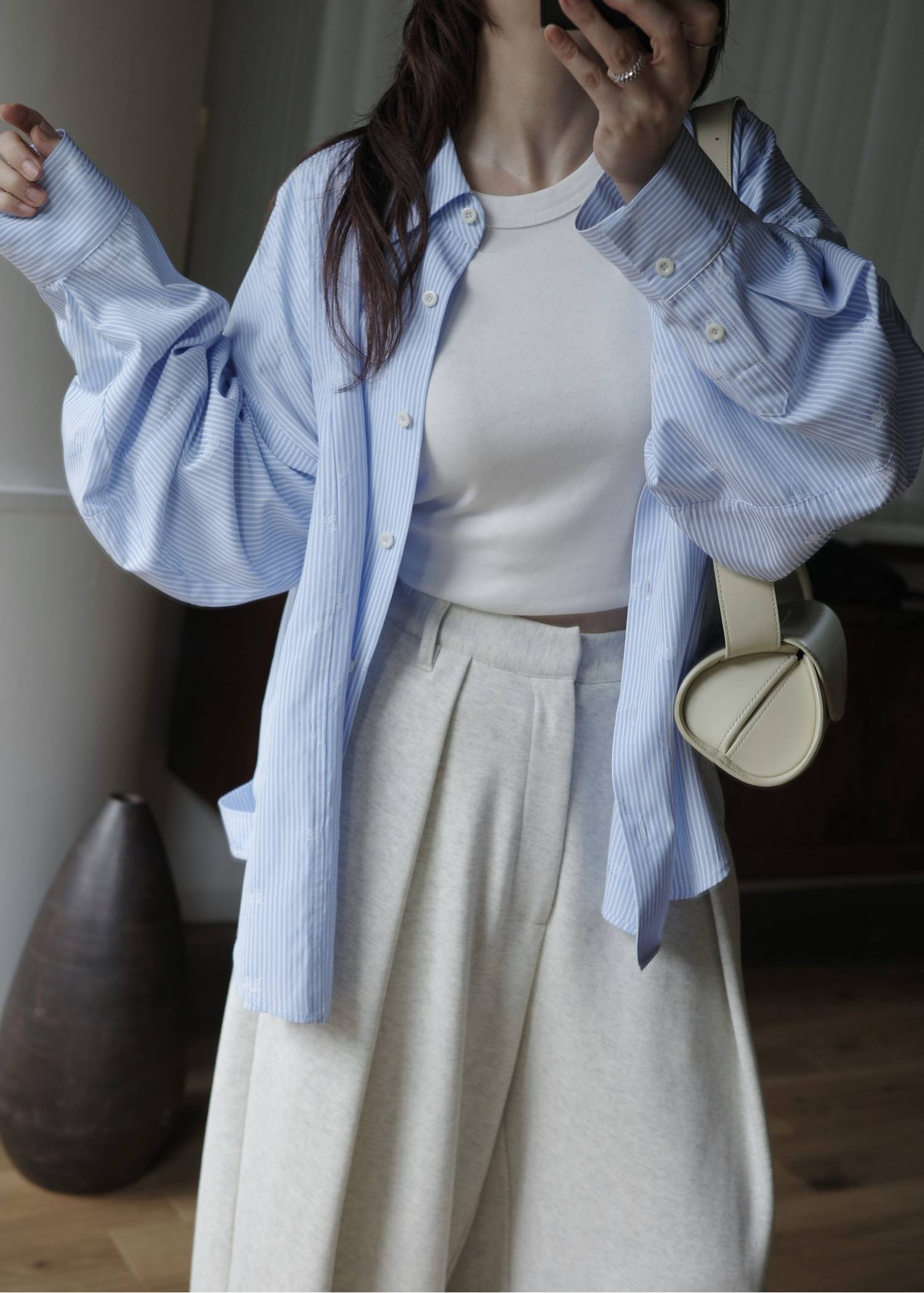 hem tab back volume cocoon stripe shirt