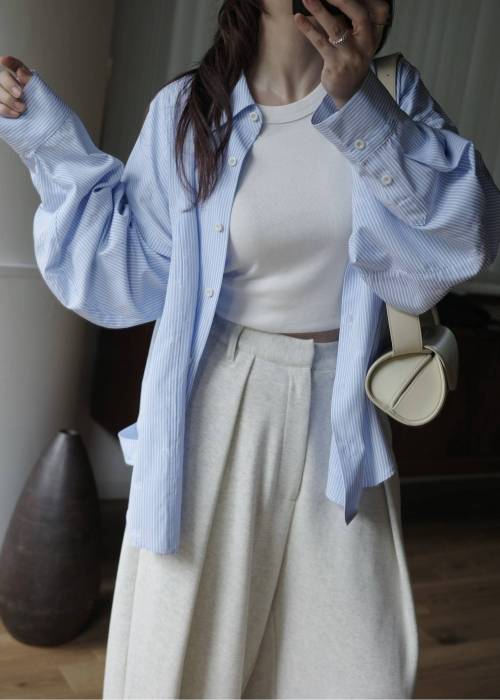 hem tab back volume cocoon stripe shirt