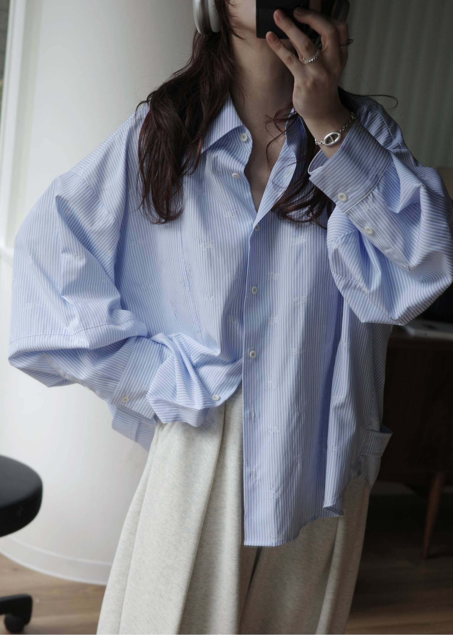 hem tab back volume cocoon stripe shirt