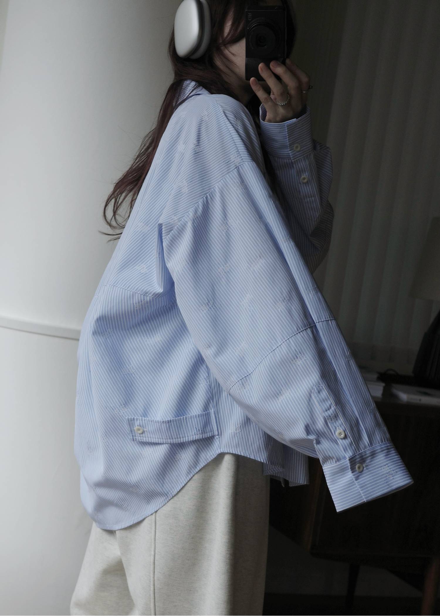 hem tab back volume cocoon stripe shirt