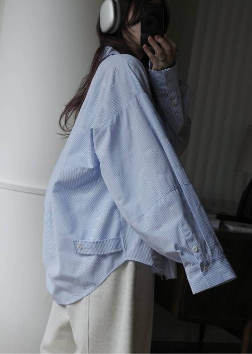 hem tab back volume cocoon stripe shirt