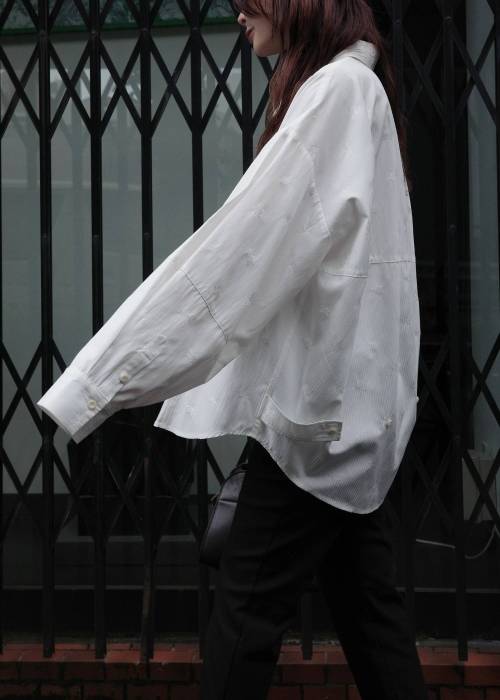 hem tab back volume cocoon stripe shirt