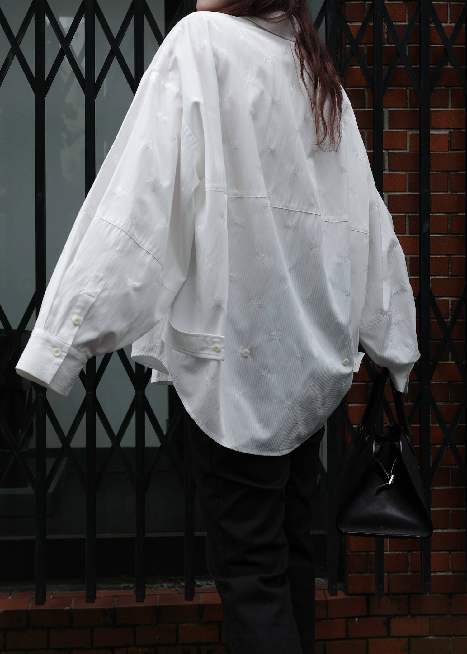 hem tab back volume cocoon stripe shirt