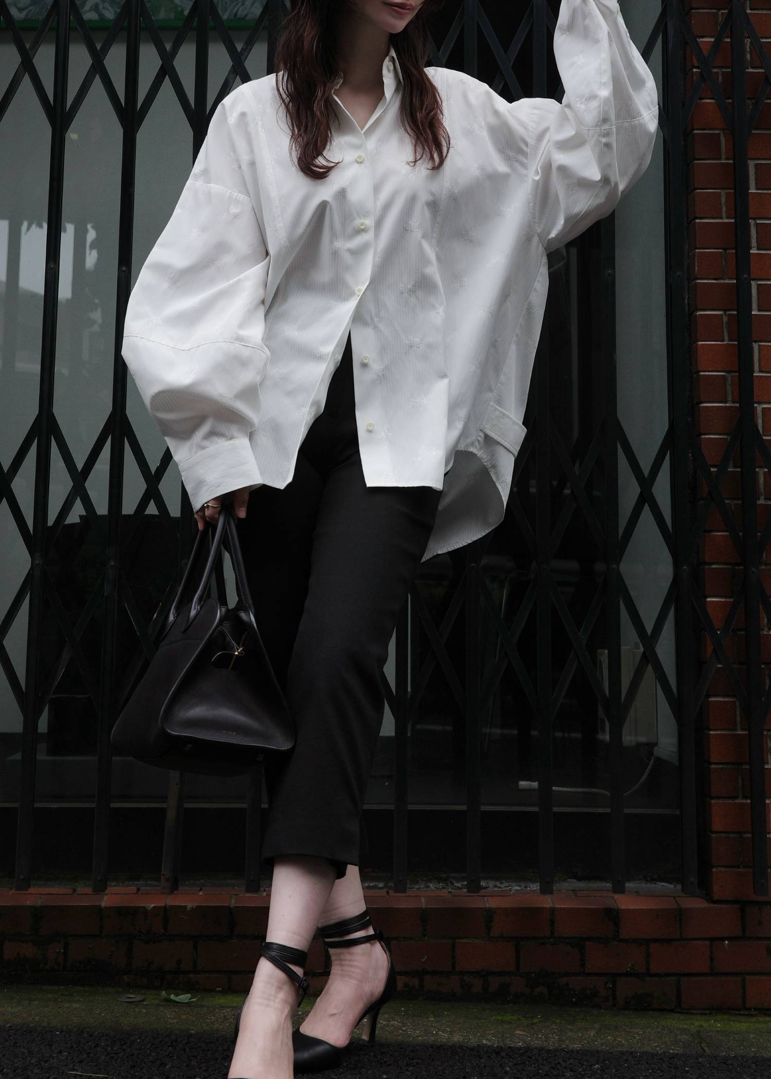 hem tab back volume cocoon stripe shirt