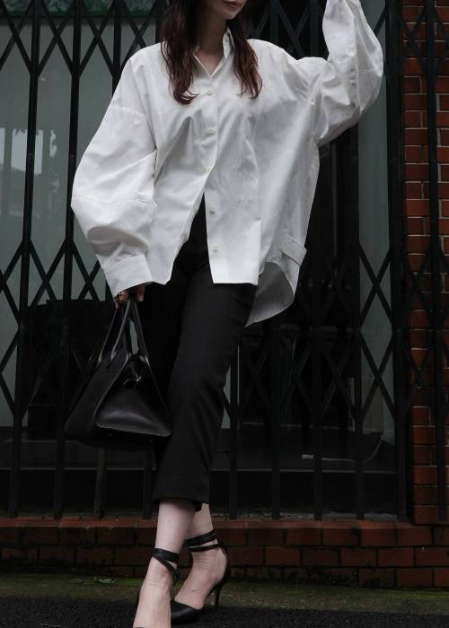 hem tab back volume cocoon stripe shirt