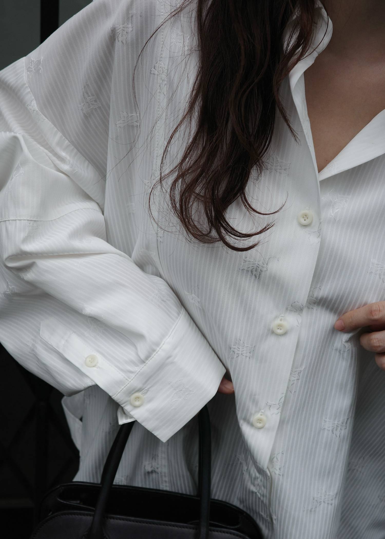 hem tab back volume cocoon stripe shirt