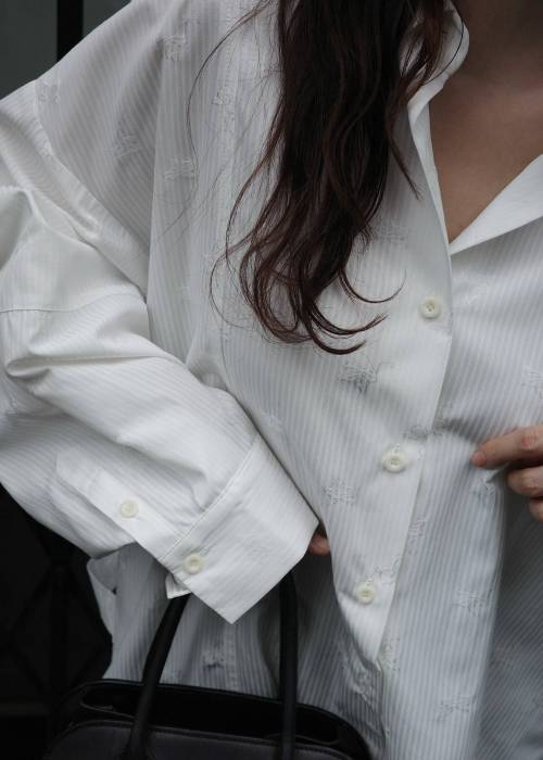 hem tab back volume cocoon stripe shirt