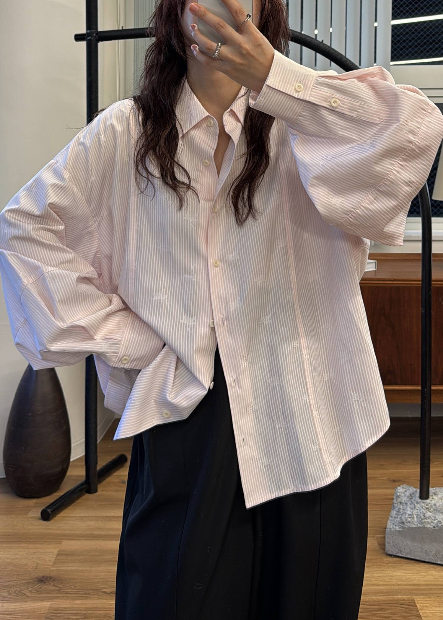 hem tab back volume cocoon stripe shirt